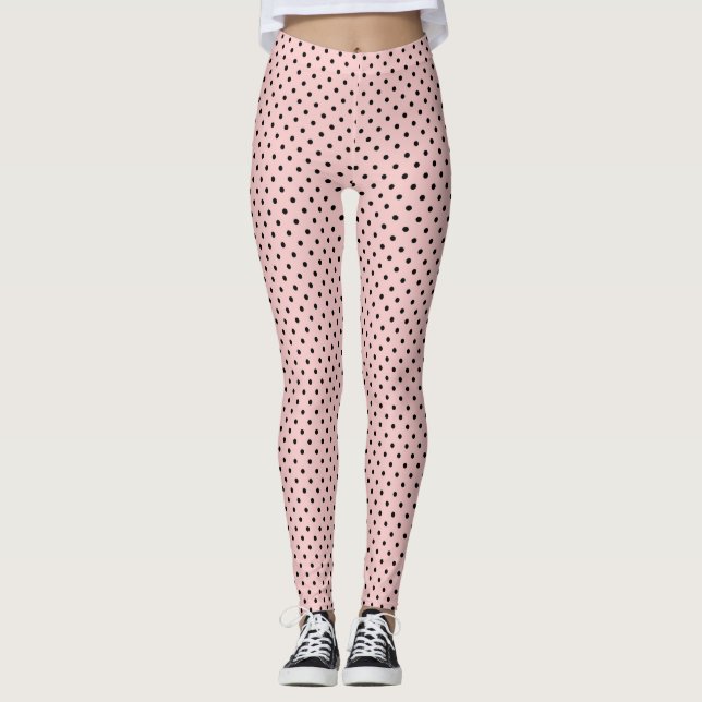 Pink black polka dot leggings (Front)