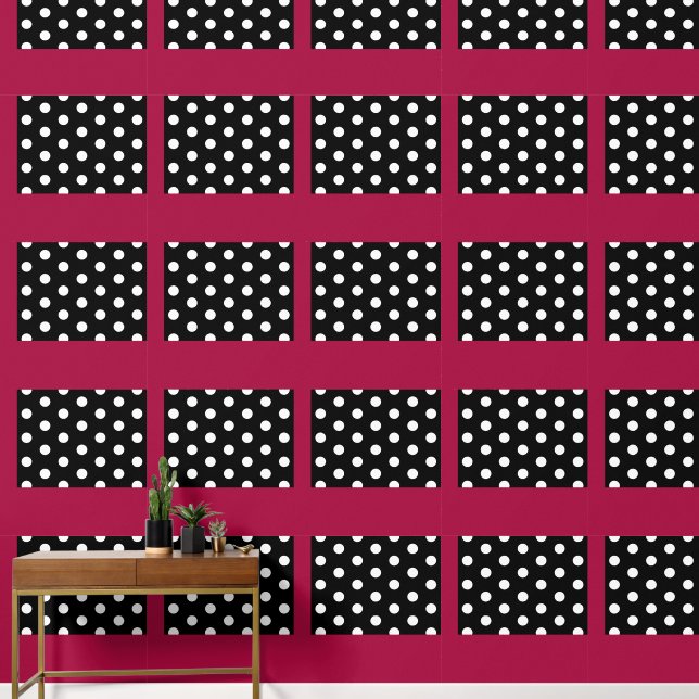 Pink Black Polka Dot Peel and Stick Wallpaper (Hallway)