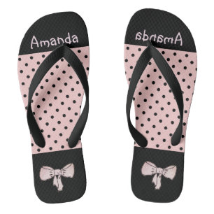 Pink black polka dot thongs
