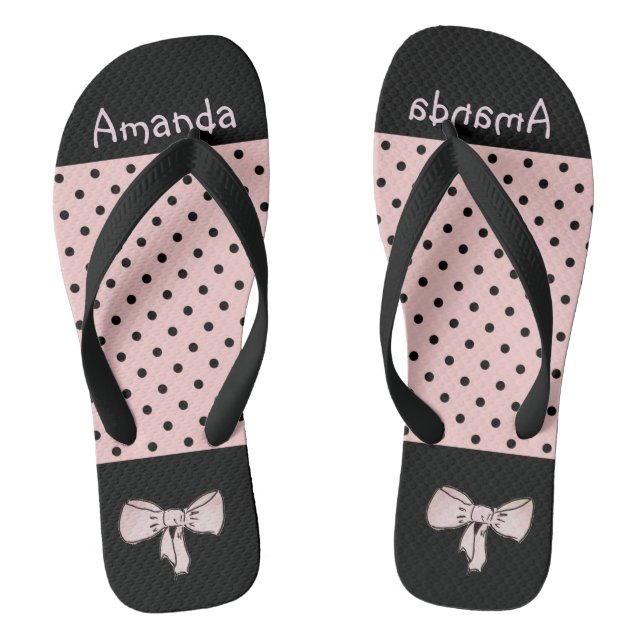 Pink black polka dot thongs (Footbed)