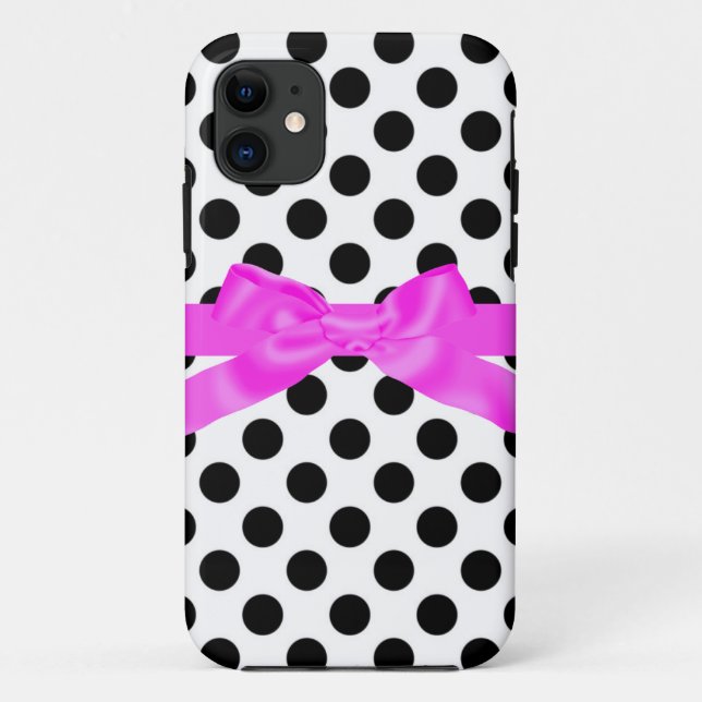 PINK BLACK POLKA DOT WITH BOW PHONE CASE (Back)