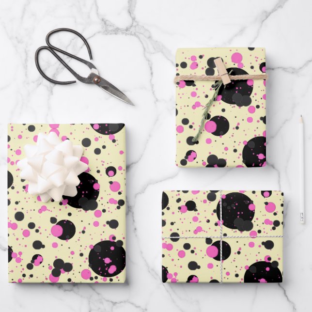 Pink & Black Polka Dot Wrapping Paper  (Front)