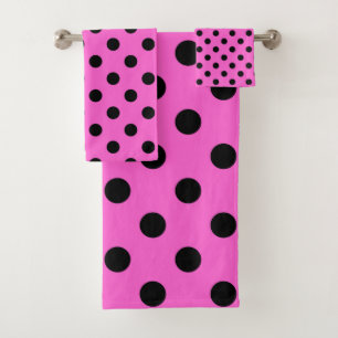 Pink & Black Polka Dots Dot Bath Towel Set