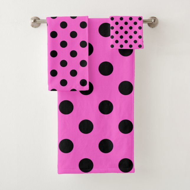 Pink & Black Polka Dots Dot Bath Towel Set (Insitu)