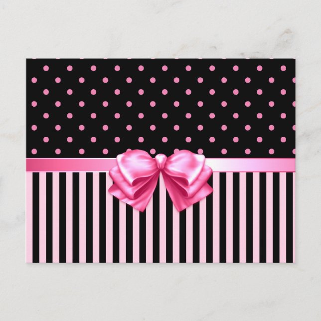 Pink & Black Polka Dots/Stripes Postcard (Front)