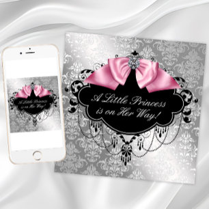 Pink Black Princess Baby Girl Shower Invitation