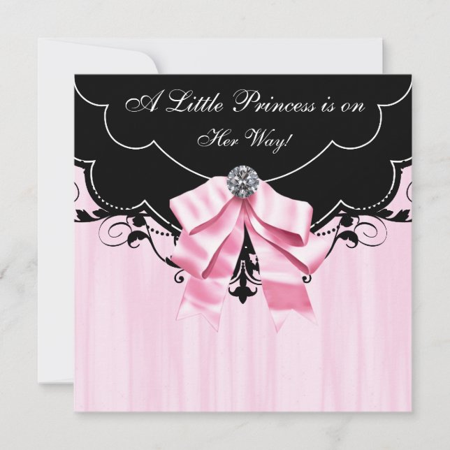 Pink Black Princess Baby Shower Invitations (Front)