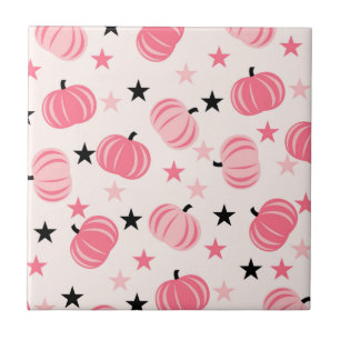 Pink & Black Pumpkin with Stars Halloween & Autumn Ceramic Tile