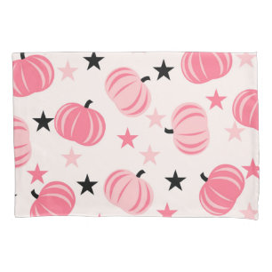 Pink & Black Pumpkin with Stars Halloween & Autumn Pillowcase