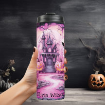 Pink Black, Pumpkins, Haunted House Personalized