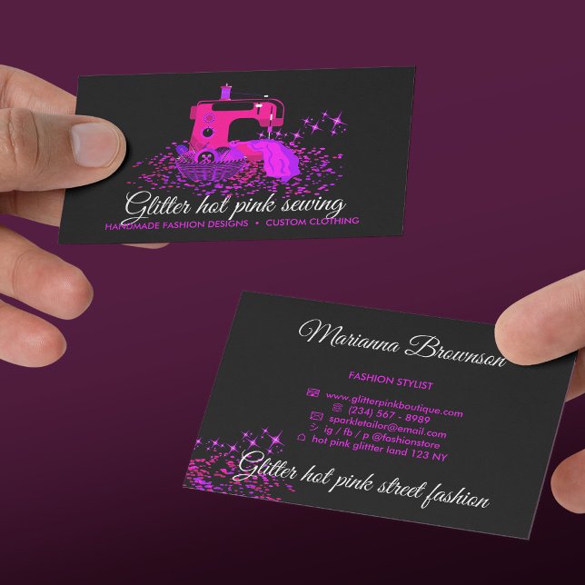 Pink Black Quilt Sewing Machine Seamstress Tailor Business Card (Pink Black Quilt Sewing Machine Seamstress Tailor Business Card)