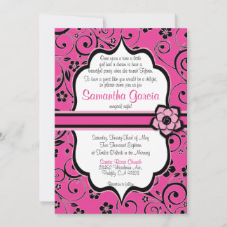 Pink & Black Quinceañera Invitation, Sweet 15 Invitation