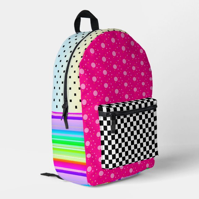 Pink black rainbow chequerboard striped Bag (Back Corner Left)