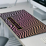 Pink & Black Retro Abstract Wavy Pattern Name Desk Mat<br><div class="desc">Bring a touch of sophistication to your workspace with this abstract pattern elegant desk mat, featuring gradient pink colours and wavy pattern. It also includes space for your name or brand name within a black and gold rectangle. You can move the name in any position to suit your own workspace....</div>