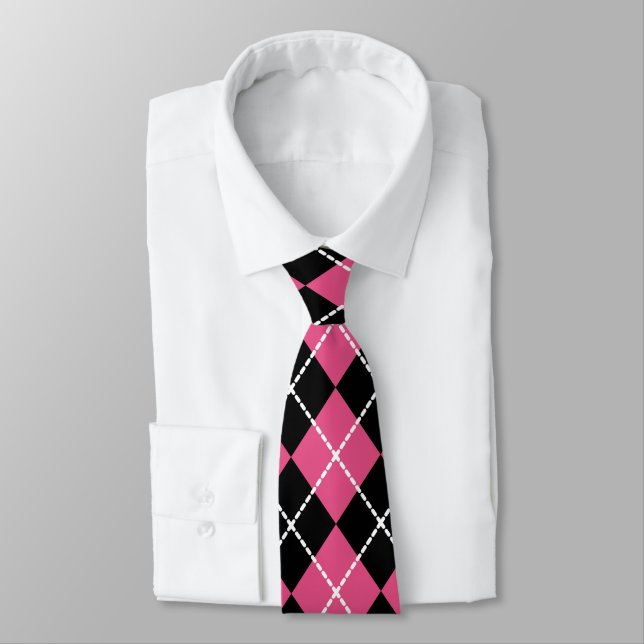 Pink Black Retro Argyle Tie (Tied)