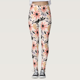 Pink Black Retro Flower Leggings