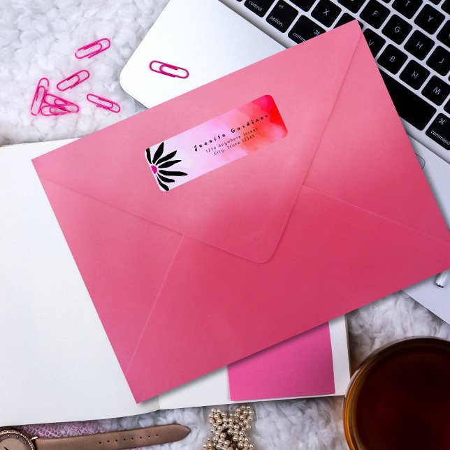 Pink Black Retro Mod Geometric Flower Return Address Label (A little retro drama for every envelope.)