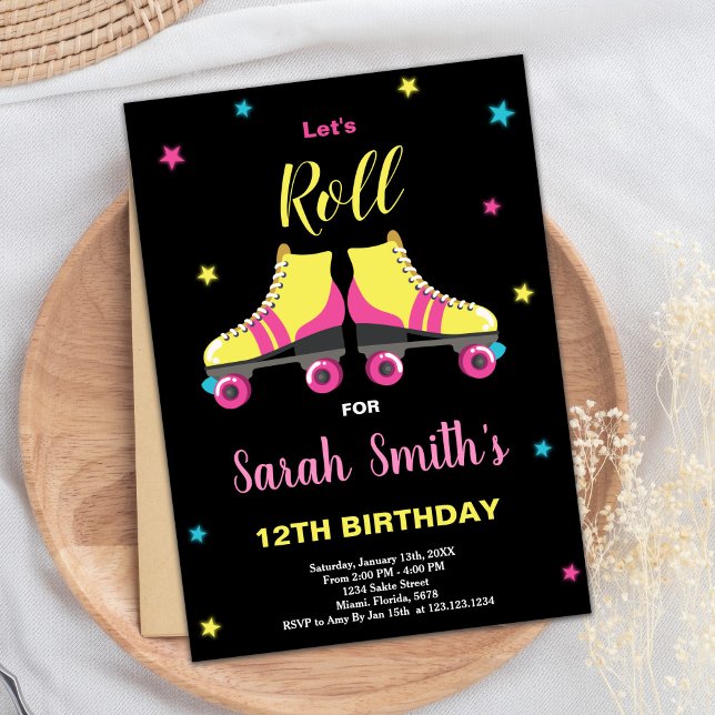 Pink Black Roller birthday invitations (Pink Black Roller birthday invitations)