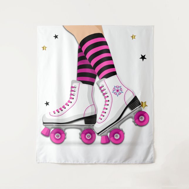 Pink & Black Roller Skate Skating Tapestry (Front)