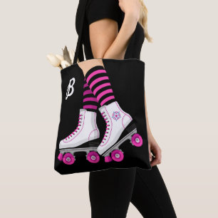 Pink & Black Roller Skate Skating Tote Bag