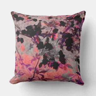 Pink black romantic asian style flower pattern art outdoor cushion