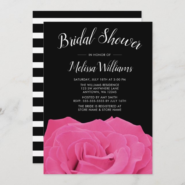 Pink & Black Rose Bridal Shower Invitations (Front/Back)