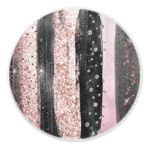 Pink Black Rose Gold Glitter Modern Ceramic Knob