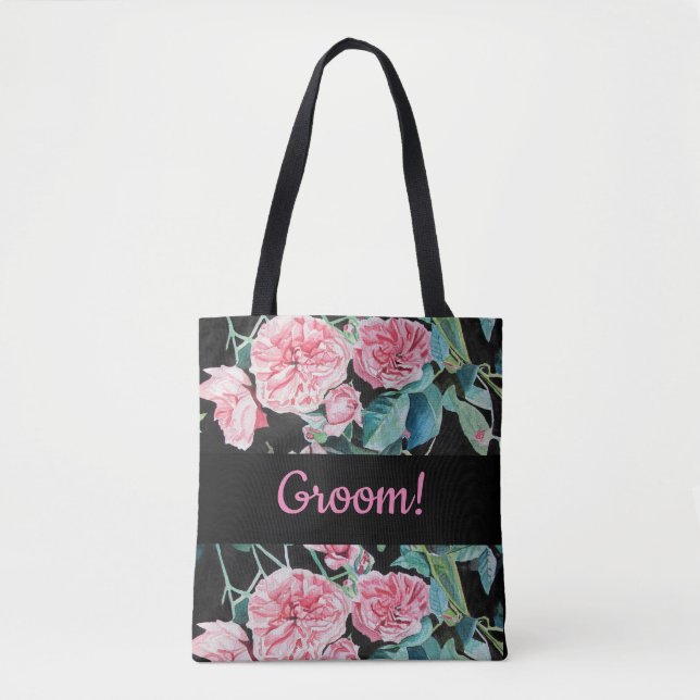Pink Black Roses Rose Groom wedding Man Tote Bag (Front)