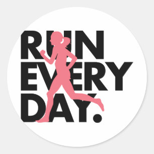 Pink/Black "Run Every Day" Classic Round Sticker