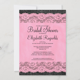 Pink & Black Rustic Lace Bridal Shower Invitations