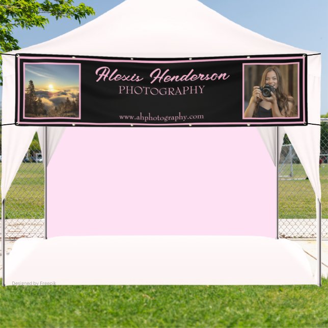 Pink & Black Script Modern 2 Photo booth Tent Banner (Creator Uploaded)