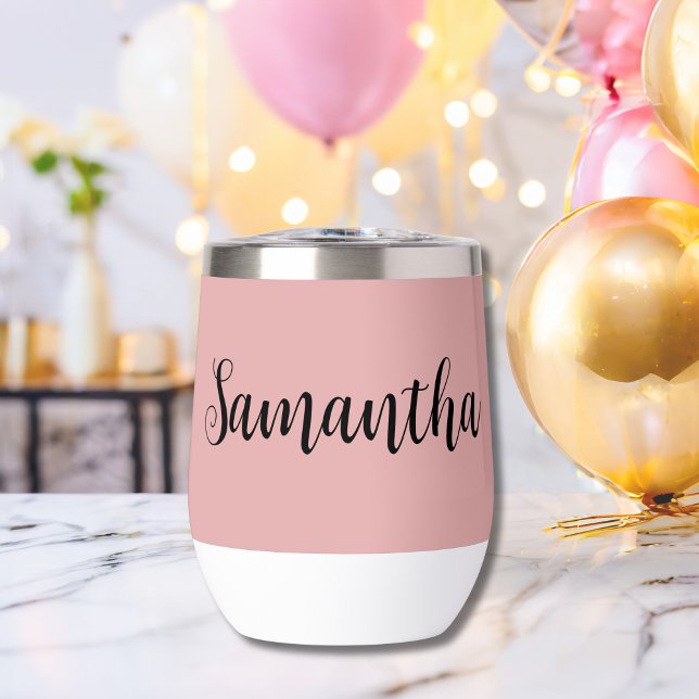 Pink Black Script Monogram Bachelorette party (Pink Black Monogrammed Name Bachelorette party Bridesmaid gift thermal wine tumbler)