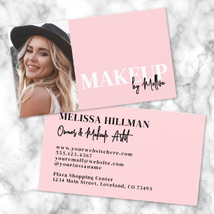 Pink Black Script Photo Makeup Business Card