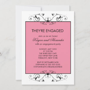 Pink & Black Scroll Engagement Invitations