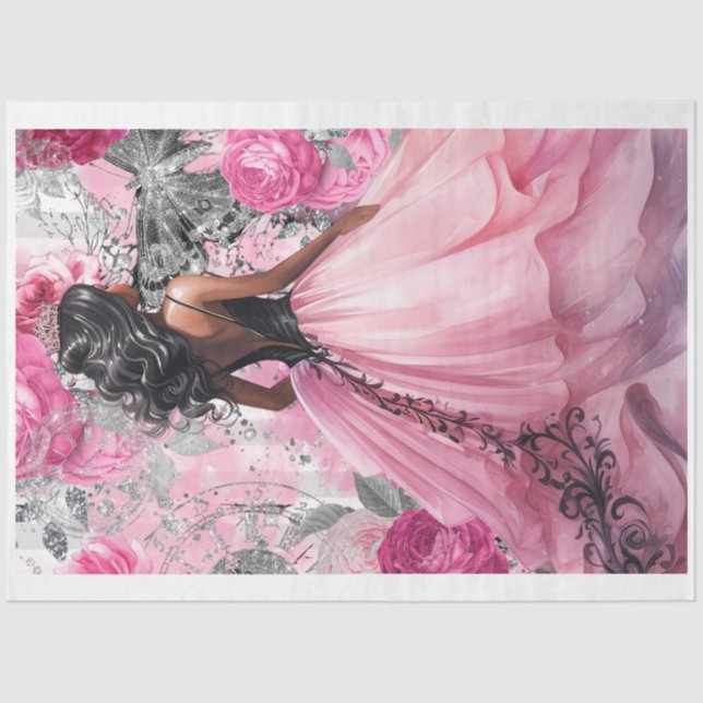 Pink & Black Shabby Glam Dress 2 Decoupage Paper (Front)