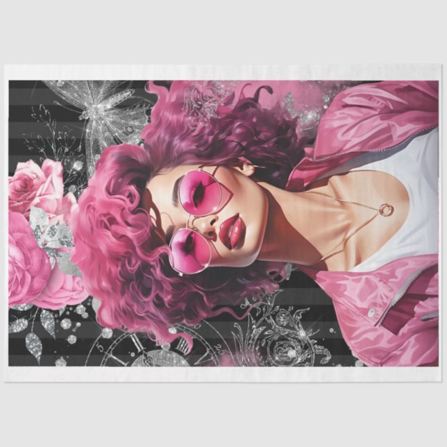 Pink & Black Shabby Glam SG2 Decoupage Paper (Front)