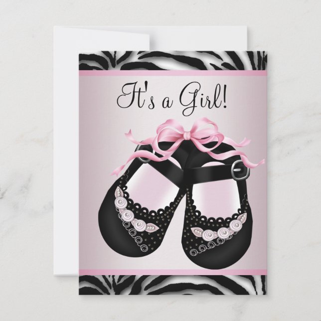 Pink Black Shoes Pink Zebra Baby Shower Invitation (Front)