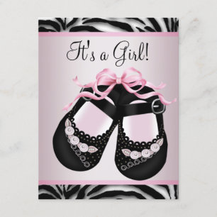 Pink Black Shoes Pink Zebra Baby Shower Invitation