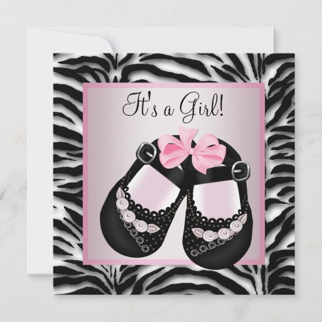 Pink Black Shoes Pink Zebra Baby Shower Invitation (Front)