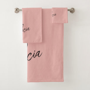 Pink black signature script name personalised  bath towel set