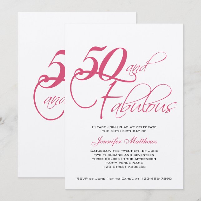 Pink Black Silver 50th Birthday Invitations (Front/Back)