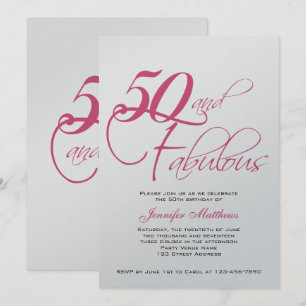 Pink Black Silver 50th Birthday Invitations