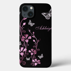 Pink Black Silver Butterfly Floral iPad Air Case