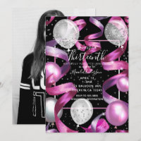 Pink Black Silver Glitter 13th Birthday Photo