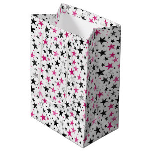Pink Black Silver Stars Birthday Medium Gift Bag