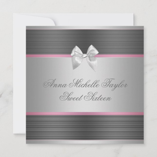Pink Black Silver Sweet 16 Birthday Party Invitation (Front)
