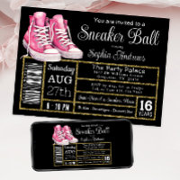 Pink Black Sneaker Ball Birthday Party Shoe Label