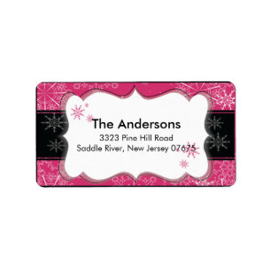 Pink Black Snowflake Winter Holiday Return Address Label