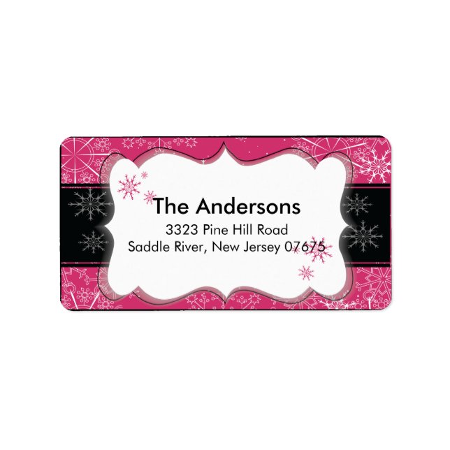 Pink Black Snowflake Winter Holiday Return Address Label (Front)