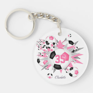 Pink black soccer ball blowout athlete name  key ring